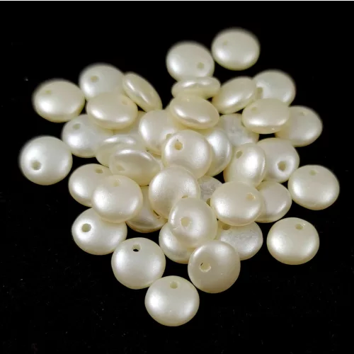 Lentil with Asymetrical Hole - Czech Glass Bead - Pastel Light Cream - 6mm