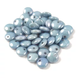   Lentil with Asymetrical Hole - Czech Glass Bead - Alabaster Blue Luster -6mm