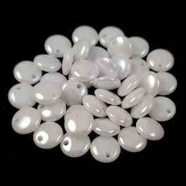   Lentil with Asymetrical Hole - Czech Glass Bead -  white luster -6mm