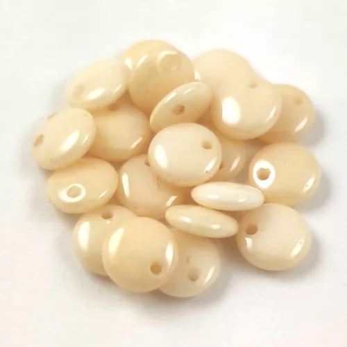 Lentil with Asymetrical Hole - Czech Glass Bead - Chalk White Beige Luster - 6mm