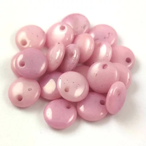 Lentil with Asymetrical Hole - Czech Glass Bead - Chalk White Pink Luster - 6mm