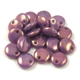   Lentil with Asymetrical Hole - Czech Glass Bead - Chalk White Lilac Vega Luster - 6mm