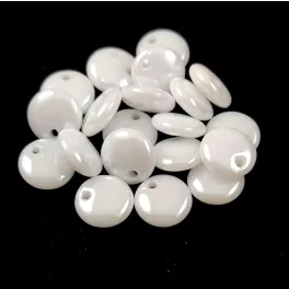   Lentil with Asymetrical Hole - Czech Glass Bead - Chalk Pearl White - 6mm