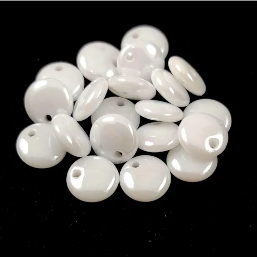 Lentil with Asymetrical Hole - Czech Glass Bead - Chalk Pearl White - 6mm