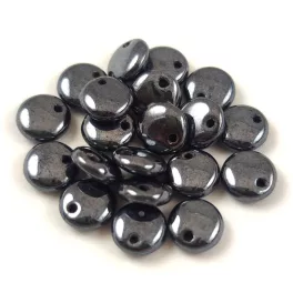   Lentil with Asymetrical Hole - Czech Glass Bead - Opaque Jet Hematit - 6mm