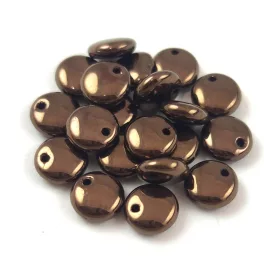   Lentil with Asymetrical Hole - Czech Glass Bead - Dark Bronze - 6mm