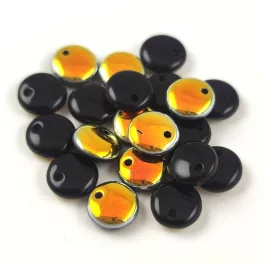   Lentil with Asymetrical Hole - Czech Glass Bead - Opaque Jet Marea - 6mm