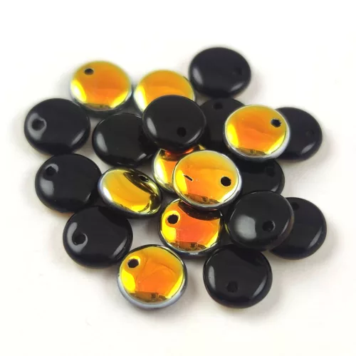 Lentil with Asymetrical Hole - Czech Glass Bead - Opaque Jet Marea - 6mm