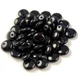   Lentil with Asymetrical Hole - Czech Glass Bead-opaque black-6mm