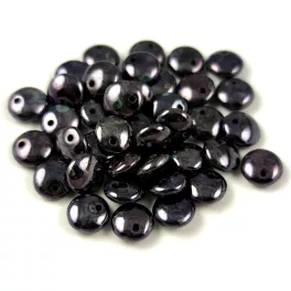   Lentil with Asymetrical Hole - Czech Glass Bead - Jet Eggplant Picasso -6mm