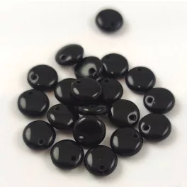   Lentil with Asymetrical Hole - Czech Glass Bead - Opaque Jet - 6mm