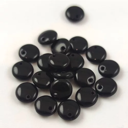 Lentil with Asymetrical Hole - Czech Glass Bead - Opaque Jet - 6mm