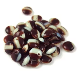   Lentil with Asymetrical Hole - Czech Glass Bead -opaque csoki-white cirmos-6mm