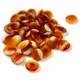   Lentil with Asymetrical Hole - Czech Glass Bead - white-amber cirmos -6mm