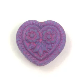   Cseh üveg gyöngy - hosszában fúrt szív alakú - Opal Sapphire Violet - 17mm