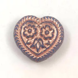   Cseh üveg gyöngy - hosszában fúrt szív alakú - Opal Sapphire Copper - 17mm
