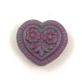   Cseh üveg gyöngy - hosszában fúrt szív alakú - Turquoise Green Violet - 17mm