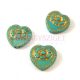 Czech Glass Bead - Heart with Flower - Turquoise Green Gold - 17mm
