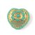 Czech Glass Bead - Heart with Flower - Matt Turquoise Green Gold - 17mm