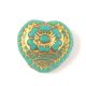 Czech Glass Bead - Heart with Flower - Matt Turquoise Green Gold - 17mm