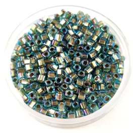   Toho Cube Japanese Glass Bead  -  995  -  Gold Lined Rainbow Aqua  -  1.5mm