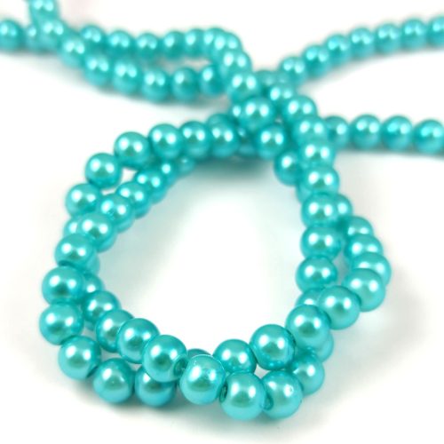 Tekla golyó gyöngy - Pearl Turquoise - 6mm (szálon - kb. 145db/szál)