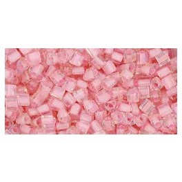   Toho Triangle Japanese Seed Bead  -  191 - Soft Pink Lined Rainbow Crystal  -  size: 11/0