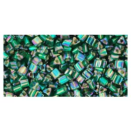   Toho Triangle Japanese Seed Bead  -  2036 -  Silver-Lined Rainbow Green Emerald -  size: 11/0