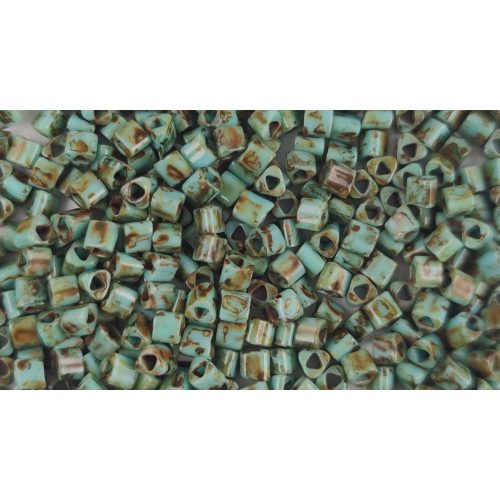 Toho Triangle Japanese Seed Bead  -  y307  -  HybridOpaque Turquoise Picasso  - 11/0