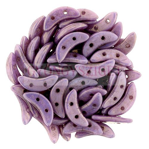 CzechMates 2 Hole Crescent Czech Glass Bead - alabaster lilac luster - 10mm