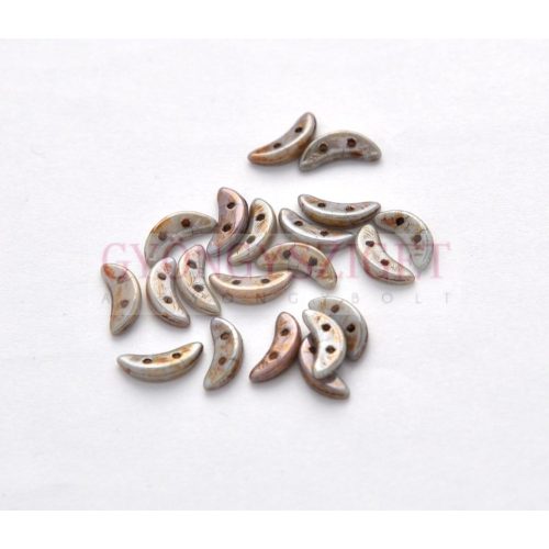CzechMates 2 Hole Crescent Czech Glass Bead - alabaster green brown - 10mm