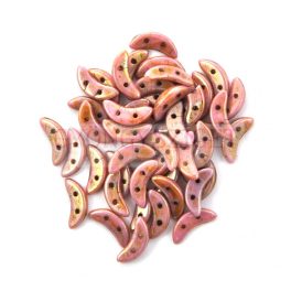   CzechMates 2 Hole Crescent Czech Glass Bead - alabaster rose bronze luster - 10mm