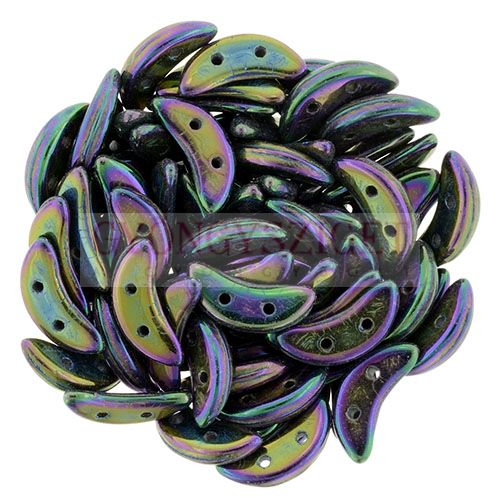 CzechMates 2 Hole Crescent Czech Glass Bead - purple metallic iris - 10mm