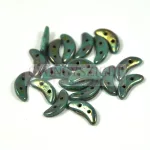 CzechMates 2 Hole Crescent Czech Glass Bead - turquoise green senegal brown purple - 10mm