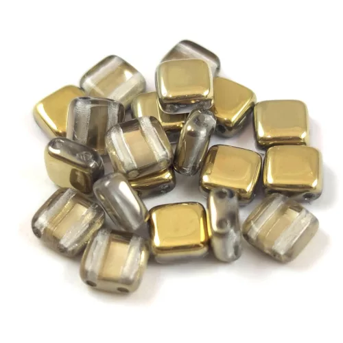 Tile gyöngy - Crystal Half Amber - 6x6mm