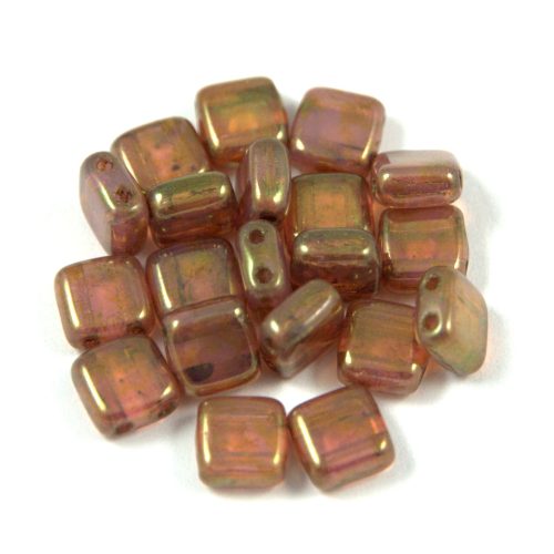  Tile Czech  2 Hole Glass Bead - pink bronze opal - 6x6mm