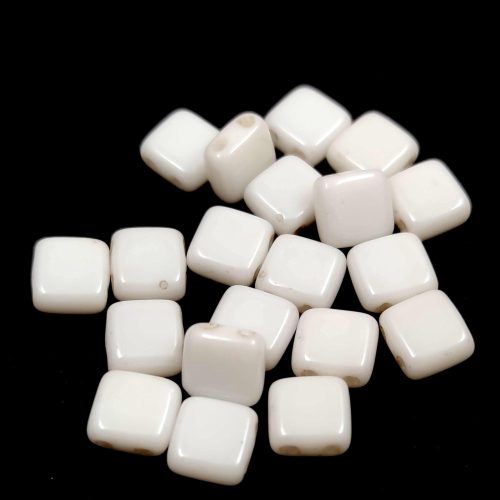 Tile Czech  2 Hole Glass Bead - White Alabaster Luster - 6x6