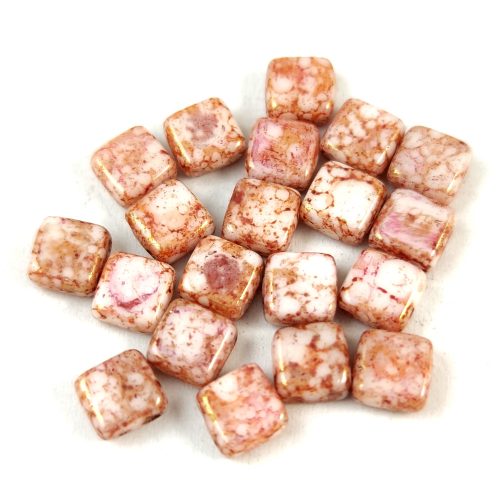 Tile gyöngy -  White Alabaster Pink Terracotta - 6x6mm