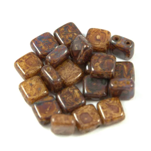 Tile gyöngy - Opaque Cream Marble - 6x6mm