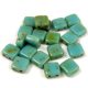 Tile Czech  2 Hole Glass Bead - Turquoise Blue Travertine - 6x6