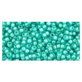   Toho Round Japanese Seed Bead  -  954  -  Lt. Jonquil Lined Aqua  -  size: 11/0