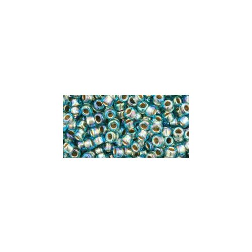 Toho Round Japanese Seed Bead  -  995  -  Gold Lined Rainbow Aqua Blue  -  size: 11/0