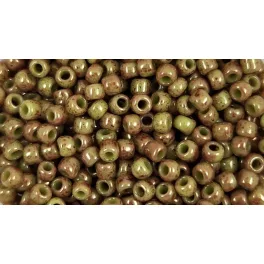   Toho Round Japanese Seed Bead  -  1209  - Marbled Opaque Avocado Pink  -  size: 11/0