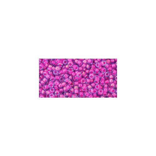 Toho Round Japanese Seed Bead  -  980  - Neon Pink-Lined Luminous Lt Sapphire  -  size: 8/0