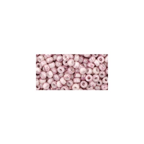 Toho Round Japanese Seed Bead  -  1200 -  Marbled Opaque White/Pink - size: 8/0