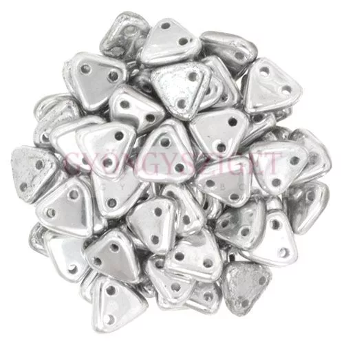 CzechMates 2 Hole Triangle Czech Glass Bead - Ezüst -6mm