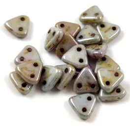   CzechMates 2 Hole Triangle Czech Glass Bead - Opaque White Green Brown Luster  -6mm