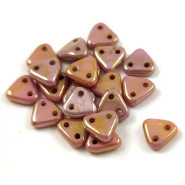   CzechMates 2 Hole Triangle Czech Glass Bead - Opaque White Pink Bronze Luster  -6mm