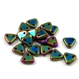   CzechMates 2 Hole Triangle Czech Glass Bead - Jet Green Iris -6mm