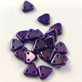   CzechMates 2 Hole Triangle Czech Glass Bead - Sapphire Burgundy Iris -6mm